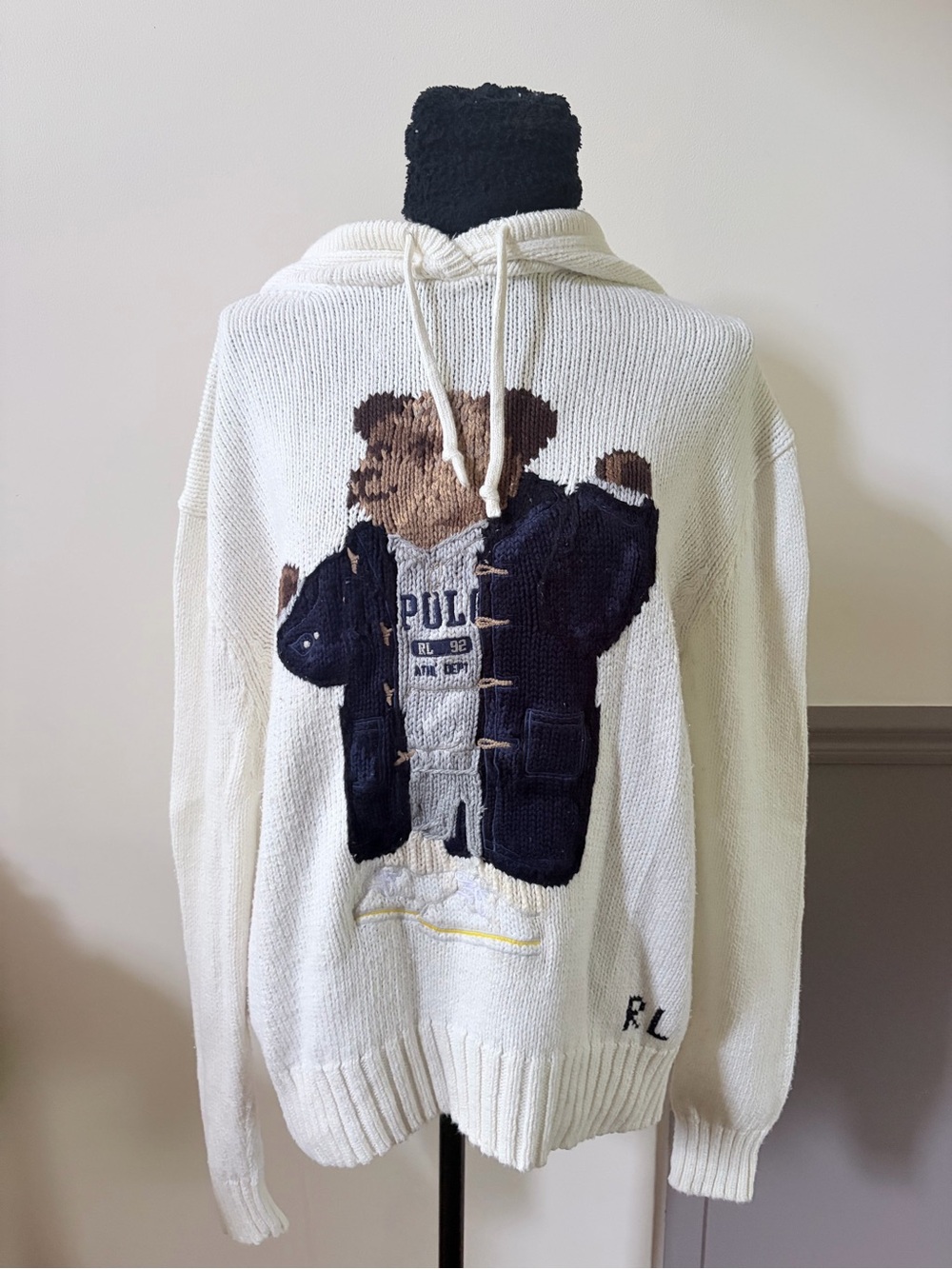 Polo by Ralph Lauren Cream Knit Hoodie with Navy Bear